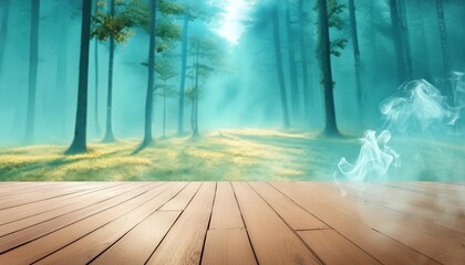 Wall Mural - empty wood floor with smoke background