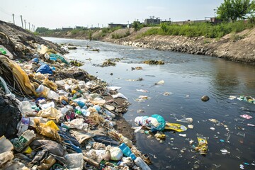 Wall Mural - Heaps of garbage in the river