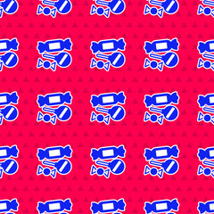 Wall Mural - Blue Candy icon isolated seamless pattern on red background. Vector