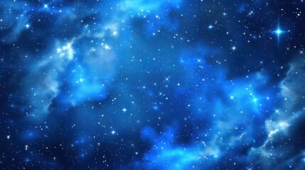 Wall Mural - Vibrant cosmos with bright stars and blue nebula clouds in space.