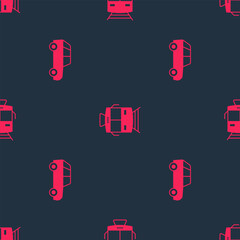 Wall Mural - Set Car and Tram and railway on seamless pattern. Vector