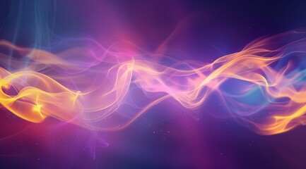 Abstract background with blurred colorful light waves and smoke, glowing of blue and yellow colors.