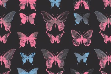 Background with pink and blue butterflies on a dark backdrop