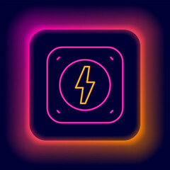 Wall Mural - Glowing neon line Lightning bolt icon isolated on black background. Flash sign. Charge flash icon. Thunder bolt. Lighting strike. Colorful outline concept. Vector