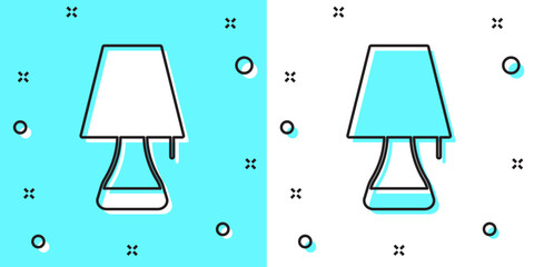 Wall Mural - Black line Table lamp icon isolated on green and white background. Random dynamic shapes. Vector