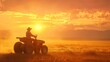 © Matthew - Farmer driving tractor at sunset in a vast open field landscape.