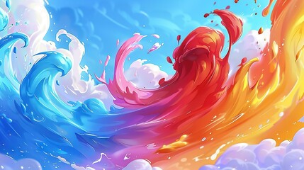 Wall Mural -   A vibrant rainbow wave emerging from the deep blue sea beneath a cloudy sky