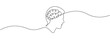 © Sviatlana - Continuous one-line drawing of a human head with a brain.  Symbol of mental thinking in a simple linear style. Concept of psychology, learning. Vector editable illustration .
