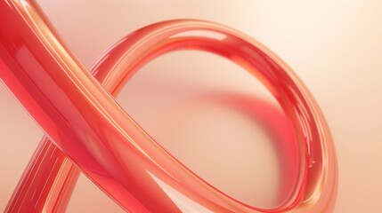 Wall Mural - A close-up of the red curved tube on an abstract light pink and beige background.