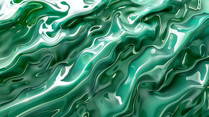 Wall Mural - an abstract, textured surface with glossy green waves. The undulating pattern creates an intriguing visual effect