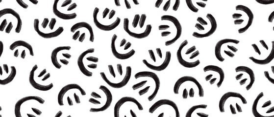 Seamless abstract pattern. Funny children style. Black, white colors. Smile ornament. Design for textile fabrics, wrapping paper, background, wallpaper, cover.