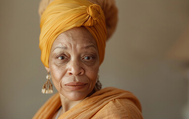 Wall Mural - Portrait of an Elderly Woman Wearing a Yellow Headscarf