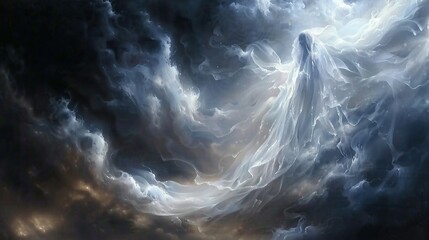 Wall Mural -   A portrait of a person amidst a tempest, surrounded by a sky brimming with billows