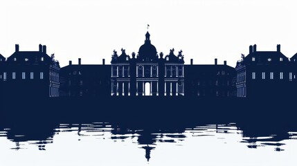 silhouette of the palace of versailles with water reflection and ornate architecture in timeless bla