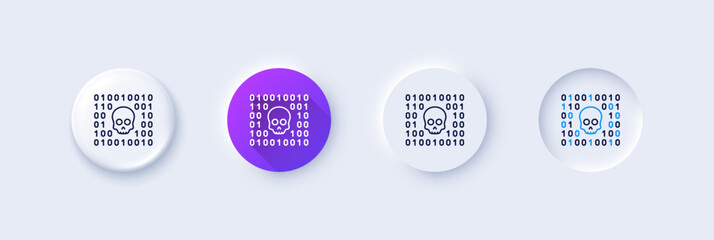 Wall Mural - Binary code line icon. Neumorphic, Purple gradient, 3d pin buttons. Cyber attack sign. Ransomware threat symbol. Line icons. Neumorphic buttons with outline signs. Vector