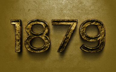 Wall Mural - 3D dark golden number design of 1879 on cracked golden background.
