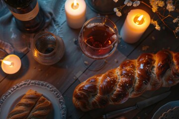 Poster - Bread and wine on table