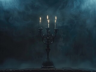 Wall Mural - Five lit candles on table