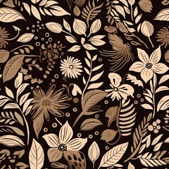 Abstract floral lino cuts of leaves and flowers designed in a random patter