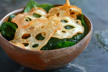 Poster - Lotus root chips with spinach salad