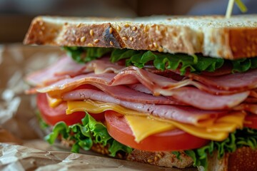 Canvas Print - Close-up of sandwich with meat and cheese