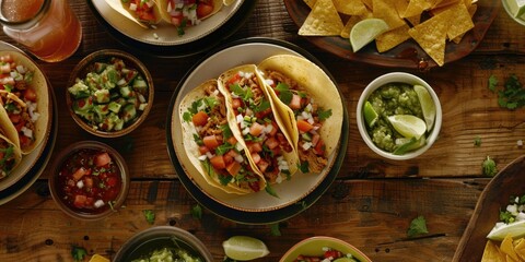 Canvas Print - Tacos and snacks on table