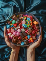 Wall Mural - Person holding a plate of candy