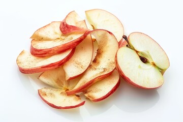 Wall Mural - Organic apple cinnamon chips on white background healthy vegan snack for baking or cooking