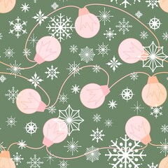 Christmas snowflakes and illumination seamless party bulbs pattern for wrapping