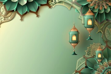 Wall Mural - Decorative background with lanterns and flowers