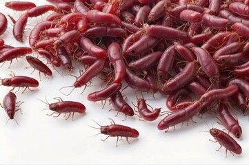 Canvas Print - Red worms on a white background. AI.