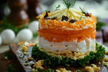 Sticker - Salad with carrots egg cheese and apple topped with apple chip