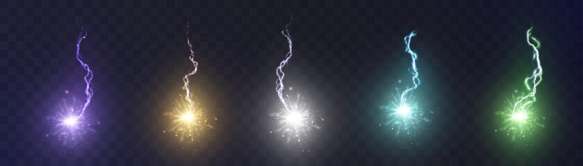 Poster - Power electrical energy lightning, lightning effect, bright light effect PNG. Lightning energy discharge effect isolated on transparent background for web design and illustrations.