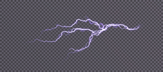 Power electrical energy lightning, lightning effect, bright light effect PNG. Lightning energy discharge effect isolated on transparent background for web design and illustrations.
