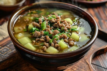 Canvas Print - Soup of bitter gourd and minced pork in bowl