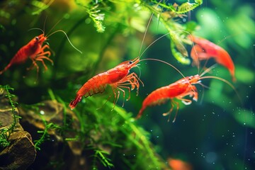 Sticker - red shrimps in freshwater aquarium - pets hobby animal