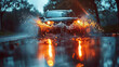 © FATNA - Car driving through the puddle and splashing by water