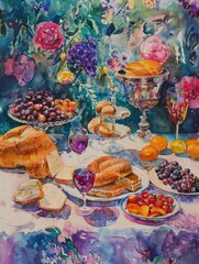 Canvas Print - Table with diverse food