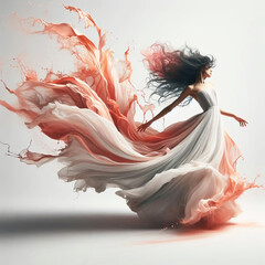 Wall Mural - Portrait illustration of dancer with dress made of paint and splashes