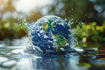 Wall Mural - saving water and world environmental protection concept. eearth, globe, ecology, nature, planet conc