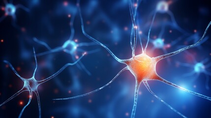Human brain stimulation or activity with neurons, Neurology, neuronal network, psychology, neuroscience, 3d render