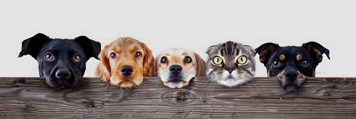 Canvas Print - Dogs and Cats Peeking Over Web Banner