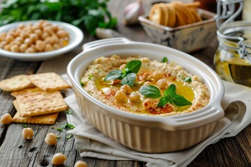 Sticker - Table with hummus and crackers copy space