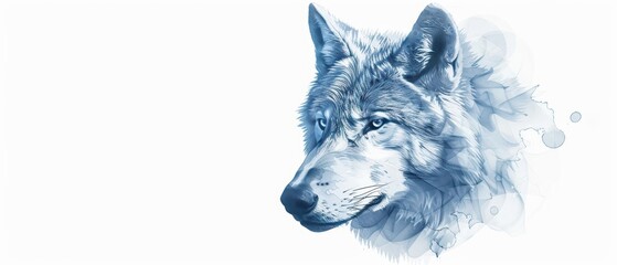 Clean cyber banner showcasing a digital watercolor animal isolated on a white background with copy space