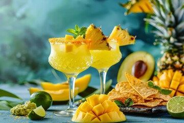 Poster - Tropical margarita with chips and guac summer drink