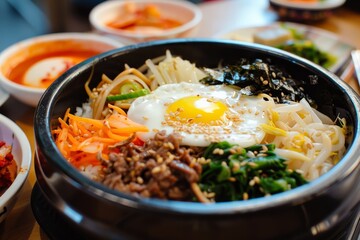 Poster - Bibimbap with seaweed soup kimchi pork and beef options food concern