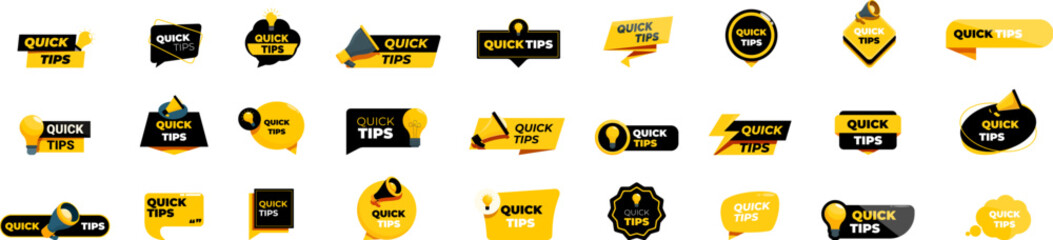 Quick tips icons set. Set of modern and colorful quick tips banners showing helpful information and advice