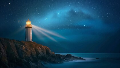 Lighthouse against Milky Way sky. Captures the majestic beauty of the night sky blending with coastal tranquility. 🌌🌠