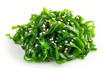 Poster - Wakame salad with sesame seeds on white background Japanese style