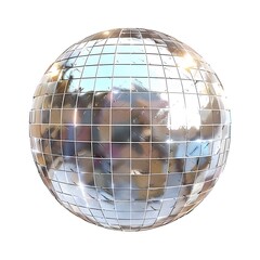 Wall Mural - vintage disco mirror ball with slightly worn surface isolated on white background with reflections